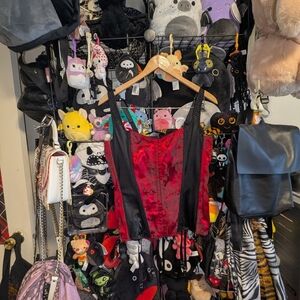 Vintage Red & Black Brocade Corset Bustier